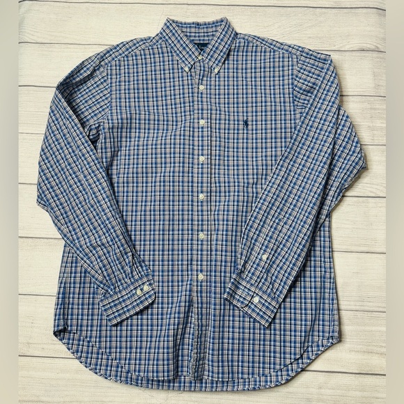 Ralph Lauren Men’s Classic Fit Button Down Blue Pink‎ Plaid Shirt  Large 16.5 - Picture 1 of 6